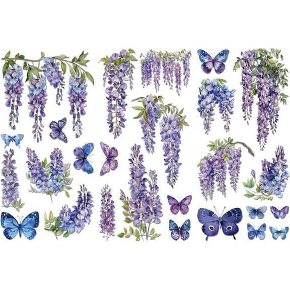 Rub on Transfer Decals for Furniture Crafts Wisteria and Butterfly 6"x12" 3Pcs Waterproof UV Transfer Decals Peel and Stick Sticker for Dresser Glass Porcelain Paper Wood Cloth Decor
