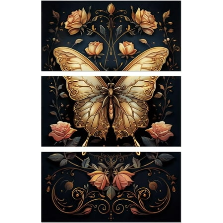 Rub on Transfer Sticker for Furniture Craft Decor 6"x12" Vintage Gold Butterfly and Flower 3Pcs Waterproof UV DTF Transfer for Lingerie Chests Drawer Dresser Glass Porcelain Wood Plastic Colorful DIY