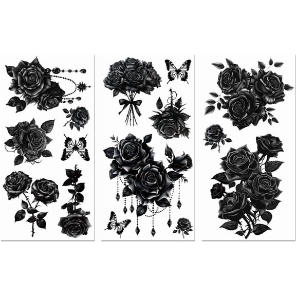 Rub on Transfer Sticker for Furniture Crafts Decor 6"x12" Gothic Black Roses 3Pcs Waterproof UV DTF Transfer for Lingerie Chests Drawer Dresser Glass Porcelain Wood Plastic Making DIY