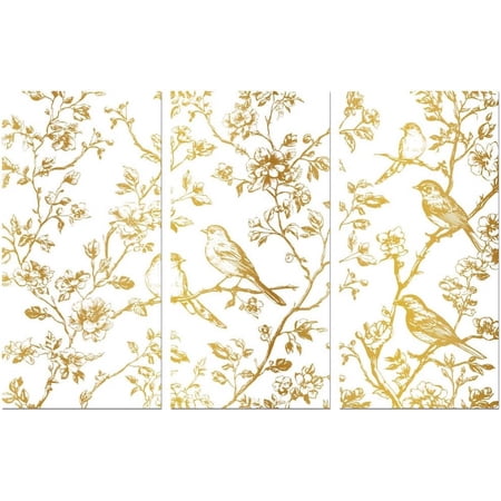 Rub on Transfer Sticker for Furniture Crafts Decor 6"x12" Gradient Gold Branches and Birds 3Pcs Waterproof UV DTF Transfer for Lingerie Chests Drawer Dresser Glass Porcelain Wood Plastic Gold