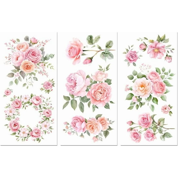 Rub on Transfer Sticker for Furniture Crafts Decor 6"x12" Pink Flowers 3Pcs Waterproof UV DTF Transfer Sticker for Lingerie Chests Drawer Dresser Glass Porcelain Wood Plastic