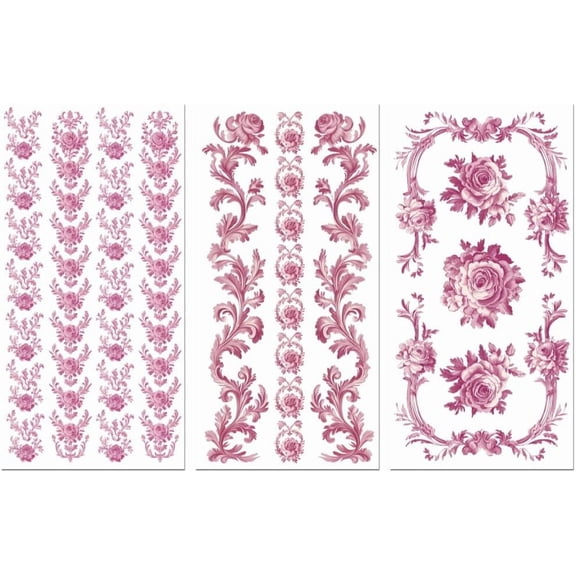 Rub on Transfer Sticker for Furniture Crafts Decor 6"x12" Purple Flowers Border 3Pcs Waterproof UV DTF Transfer Sticker for Lingerie Chests Drawer Dresser Glass Porcelain Wood Plastic diy
