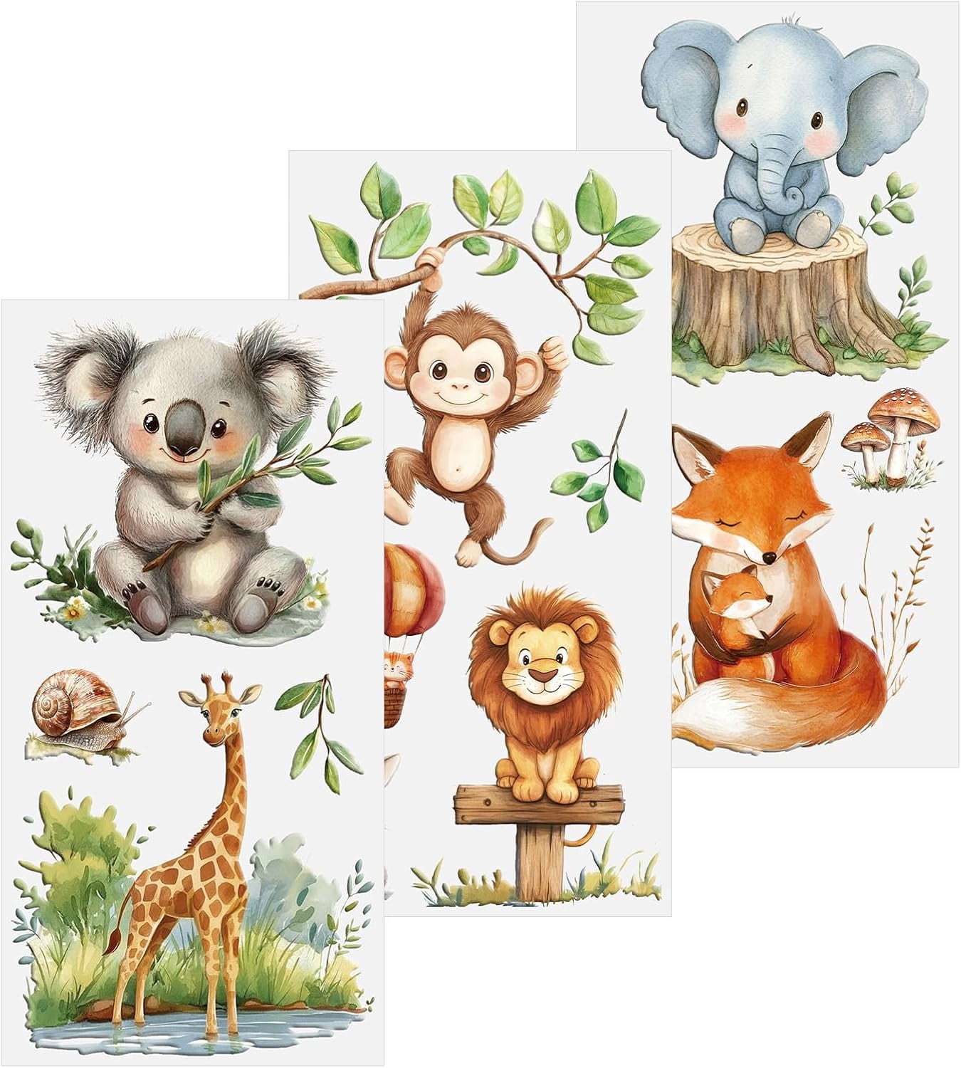 Rub on Transfers for Crafts, 3 PCS Watercolor Jungle Animal Theme ...