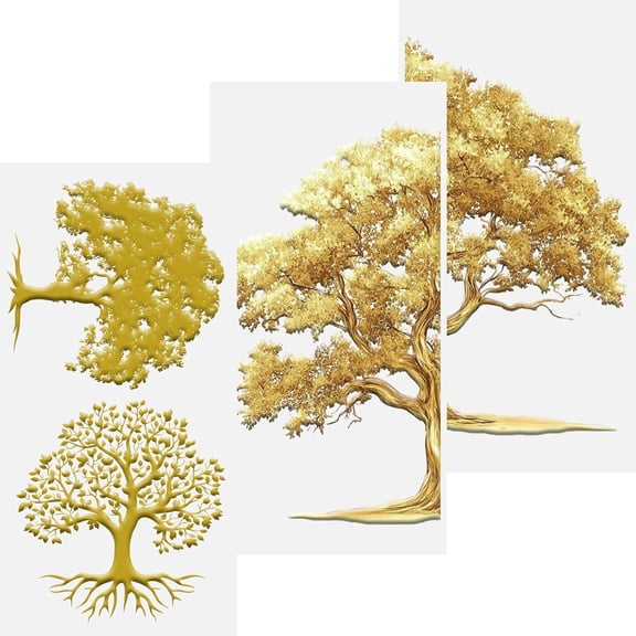 Rub on Transfers for Crafts, 3 Sheets Gold Tree Collage 5.91 * 11.81in/15 * 30 cm Rub on Transfers for Furniture and Crafts for DIY Wood Furniture Cabinet Fridge Door Table Decoration