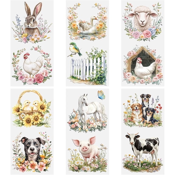 Rub on Transfers for Crafts, 6 Sheets 15cmx30cm/5.91 * 11.81in Cute Animals Theme Waterproof UV DTF Furniture Transfer Stickers for DIY Crafts Wood Farbic