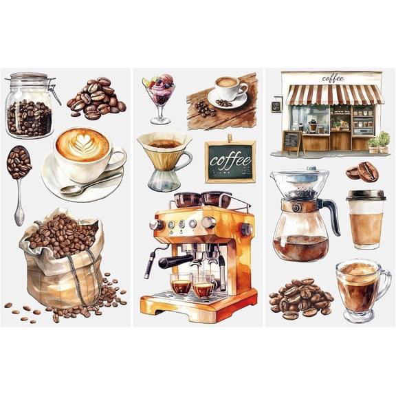 Rub on Transfers for Crafts, Vintage Coffee Theme Transfer Sticker Decals Furniture Transfers Waterproof Cafe Kitchen Wall Decals Dinning Room Decor Coffee Bar