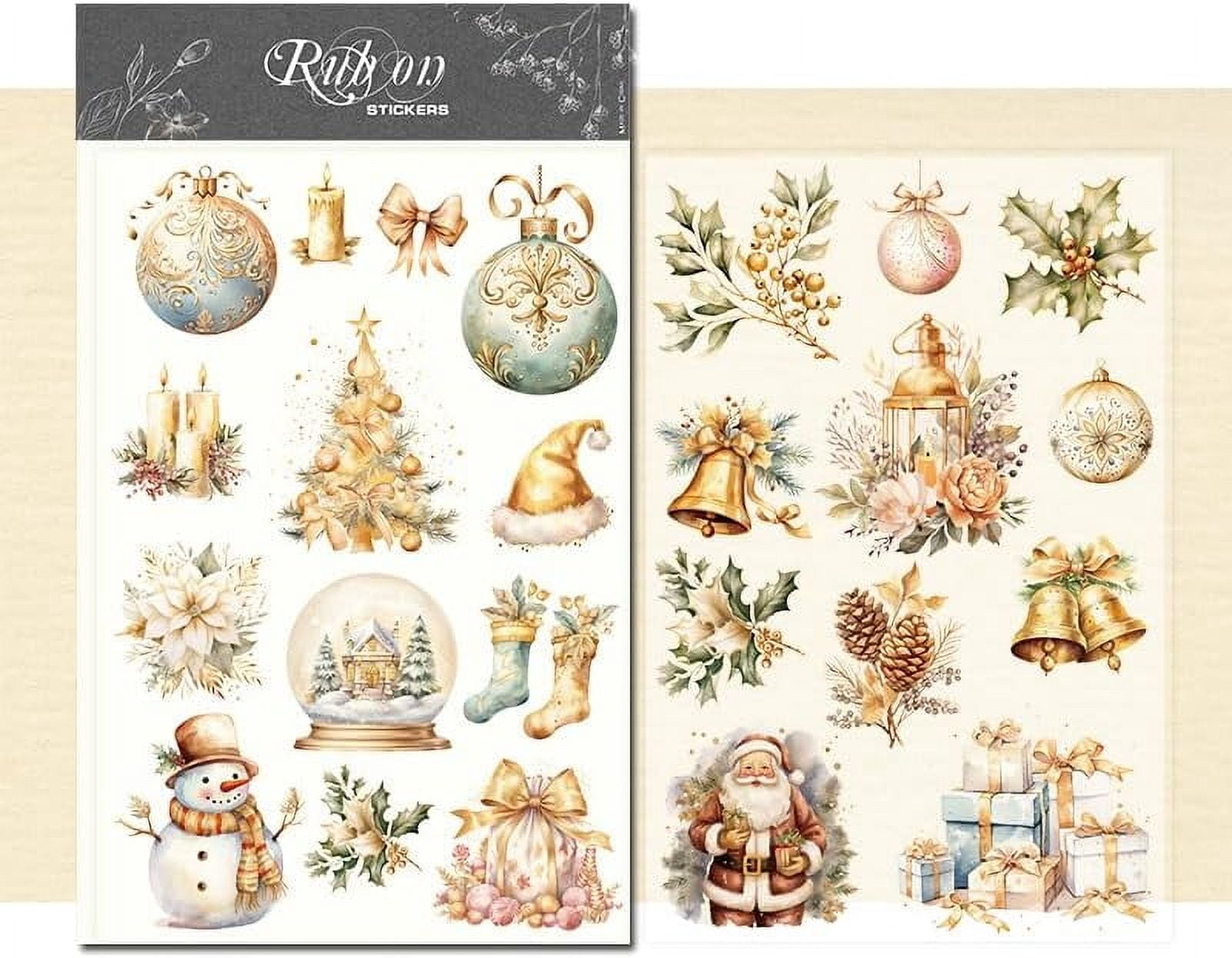 Golden Christmas Rub On Transfers Stickers 2 sheets for Crafts Cloth ...