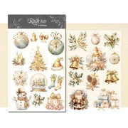 Golden Christmas Rub On Transfers Stickers 2 sheets for Crafts Cloth Glass Acrylic Wood Furniture Small Vintage Junk Journal Supplies Scrapbooking Items