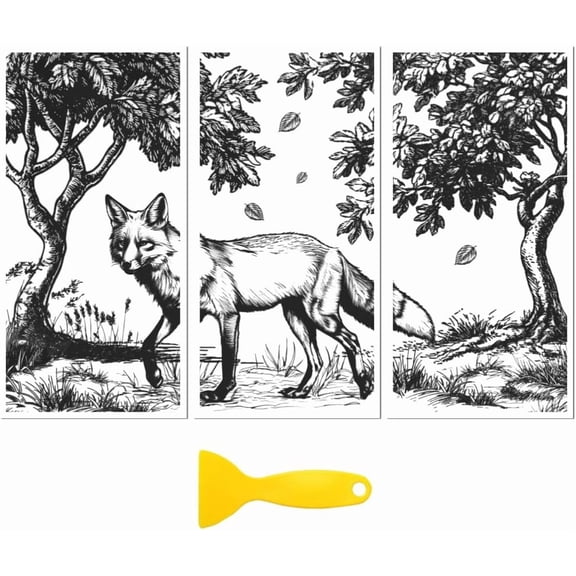 Rub on Transfer Decal Sticker Furniture Craft Decor 6"x12" Black and White Forest Fox 3Pcs Waterproof UV DTF Transfer
