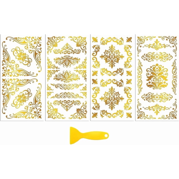 Rub on Transfer Decal Sticker Furniture Craft Decor 6"x12" Golden Baroque Corner Edge 3Pcs Waterproof UV DTF Transfer