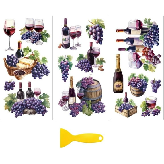Rub on Transfer Decal Sticker Furniture Craft Decor 6"x12" Grapes and Wine 3Pcs Waterproof UV DTF Transfer