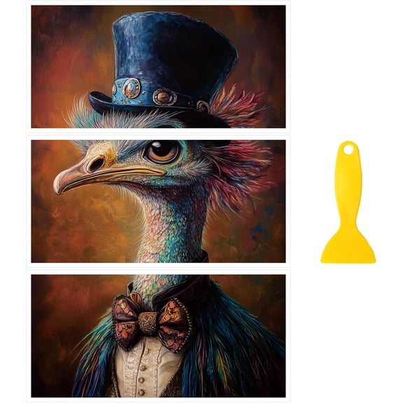 Rub on Transfer Decal Sticker Furniture Craft Decor 6"x12" Top Hat Ostrich 3Pcs Waterproof UV DTF Transfer