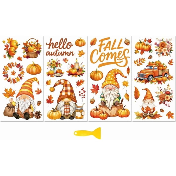 Rub on Transfer Decal Sticker for Craft Decor 6"x12" Autumn Gnomes 4Pcs Waterproof UV DTF Transfer for Glass Porcelain Wood Plastic