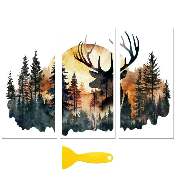 Rub on Transfer Decal Sticker for Furniture Craft Decor 6"x12" Deer Head and Landscape 3Pcs Waterproof UV DTF Transfer