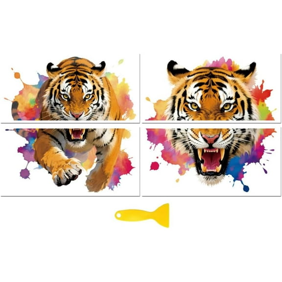 Rub on Transfer Decal Sticker for Furniture Craft Decor 6"x12" Tiger 4Pcs Waterproof UV DTF Transfer for Drawer Dresser Glass Porcelain Wood Plastic