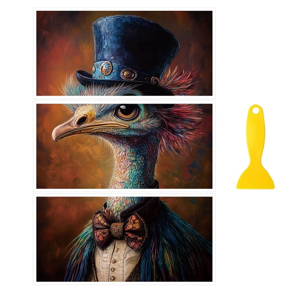 Rub on Transfer Decal Sticker for Furniture Craft Decor 6"x12" Top Hat Ostrich 3Pcs Waterproof UV DTF Transfer