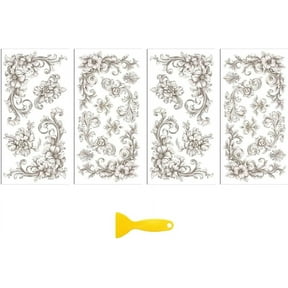 Rub on Transfer Decal Sticker for Furniture Craft Decor 6"x12" Vintage Off-White Floral Corner 4Pcs Waterproof UV DTF Transfer