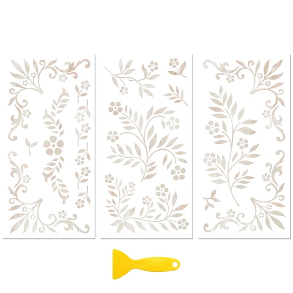 Rub on Transfer Decal Sticker for Furniture Craft Decor 6"x12" White Leaves and Small Flowers 3Pcs Waterproof UV DTF Transfer