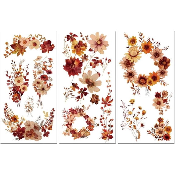 Rub on Transfer Decals for Furniture Crafts 6"x12" 3Pcs Dried Flowers Waterproof UV Transfer Decals Sticker for Dresser Glass Porcelain Wood