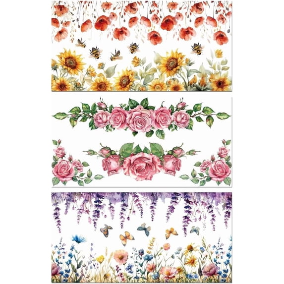 Rub on Transfer Decals for Furniture Crafts 6"x12" 3Pcs Floral Border Waterproof UV DTF Transfer Decals Sticker