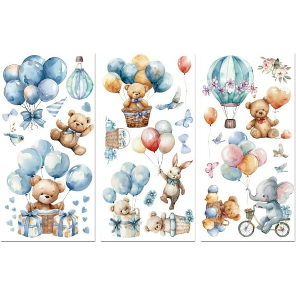Rub on Transfer Decals for Furniture Crafts Decor 6"x12" 3Pcs Animals and Ballons Waterproof UV DTF Transfer Decals Sticker