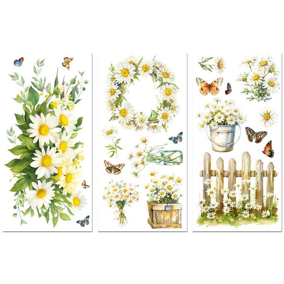 Rub on Transfer Decals for Furniture Crafts Decor 6"x12" 3Pcs Daisy and Butterflies Waterproof UV DTF Transfer Decals Sticker for Dresser