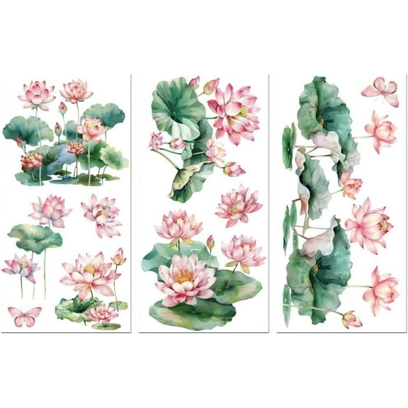 Rub on Transfer Decals for Furniture Crafts Decor 6"x12" Lotus and Leaf 3Pcs Waterproof UV DTF Transfer Sticker