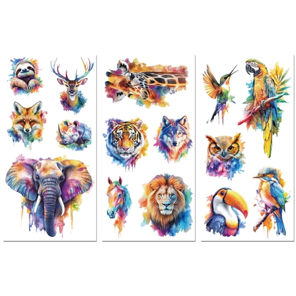 Rub on Transfer Decals for Furniture Crafts Decor Colorful Animals 6"x12" 3Pcs Waterproof UV DTF Transfer Sticker for DIY