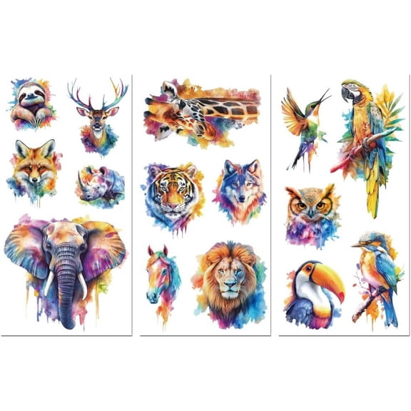 Rub on Transfer Decals for Furniture Crafts Decor Colorful Animals 6"x12" 3Pcs Waterproof UV DTF Transfer Sticker