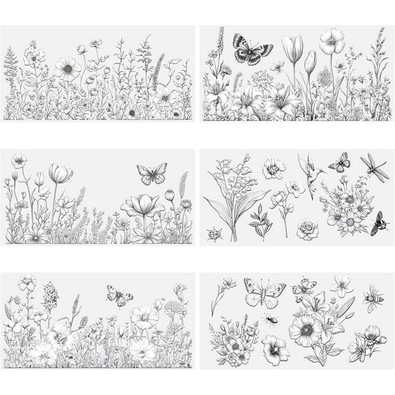 Rub on Transfers for Crafts, 6 Sheets Flower Rub on Transfers Sticker Waterproof Rub on Transfers for Wood Glass Scrapbook DIY Home Decor