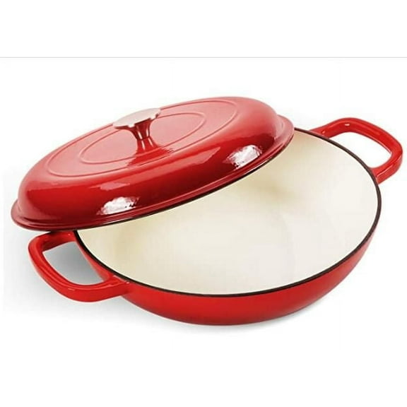Ruba Enameled Cast Iron Casserole Braiser 3.8 Quart with Lid & Dual Handles - Gradated Red