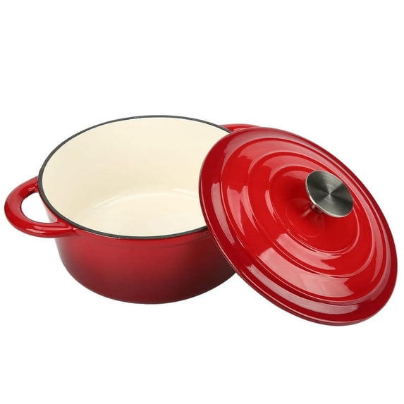 Ruba Enameled Cast Iron Dutch Oven with Self Basting Lid; Enamel Coated Cookware Pot 3QT - Gradated Red