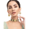 thumbnail image 1 of Rubans Exquisite 22K Gold Plated Kundan Choker Set, Embellished with Green and White Beads, Perfect for Traditional Indian Attire, 1 of 4
