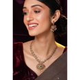 thumbnail image 1 of Rubans Handcrafted Necklace Set: 24K Gold Plated, Embellished with Red & Green Stones, Floral Filligree Design - Traditional Indian Jewelry, 1 of 4