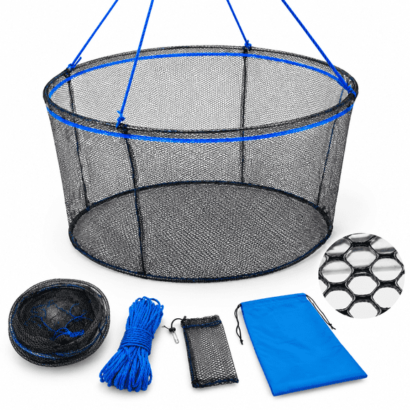 Rubber - 31 Inch Hoop Foldable Fishing Landing Net for Freshwater Minnows Crawfish Shrimp