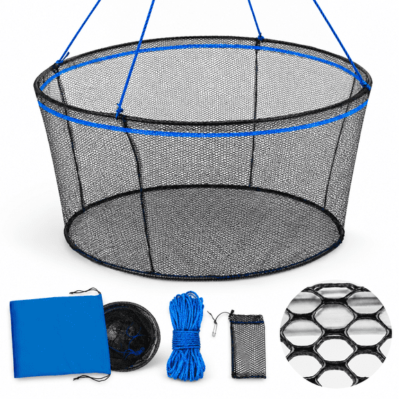 Rubber - 31 Inch Hoop Foldable Fishing Landing Net for Minnows Crawfish Shrimp