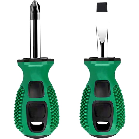 Rubber Anti-Skid Handle Stubby Screwdriver Set, 6mm x 38mm Slotted/Phillips, Magnetic Head