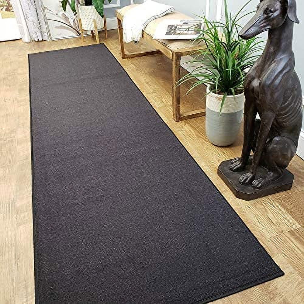 Rubber Backed Runner Rug, 22 x 84 inch, Solid Black, Non Slip, Kitchen Rugs  and Mats
