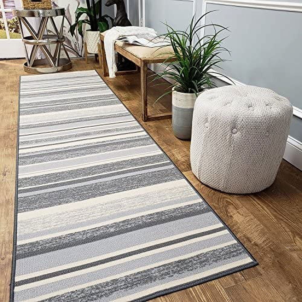 Beverly Rug Indoor Bordered Area Rugs, Non Slip Rubber Backing Modern Living Room Area Rug, Gray, 2x5, Size: 2'x5' Runner