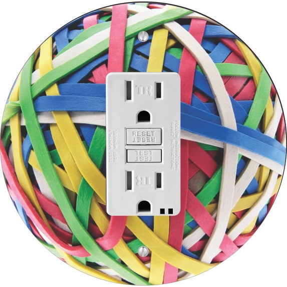 Rubber Ball Band Primary Design - Round Light Switch Plate Cover - GFI