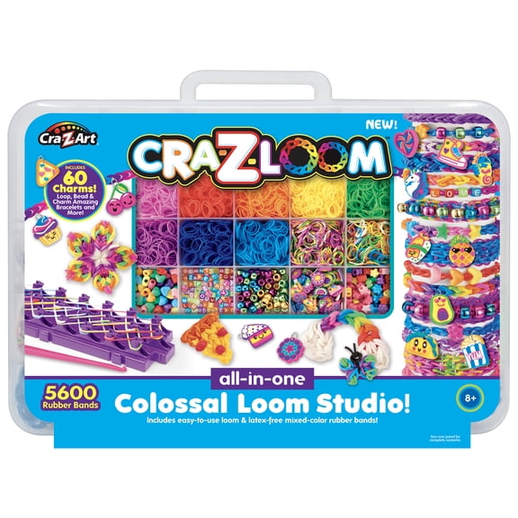 Cra-Z-Loom All In One Colossal Loom Studio, 5600 Colorful Rubber Bands and Multicolor Beads and Charms, Ages 8 and Up