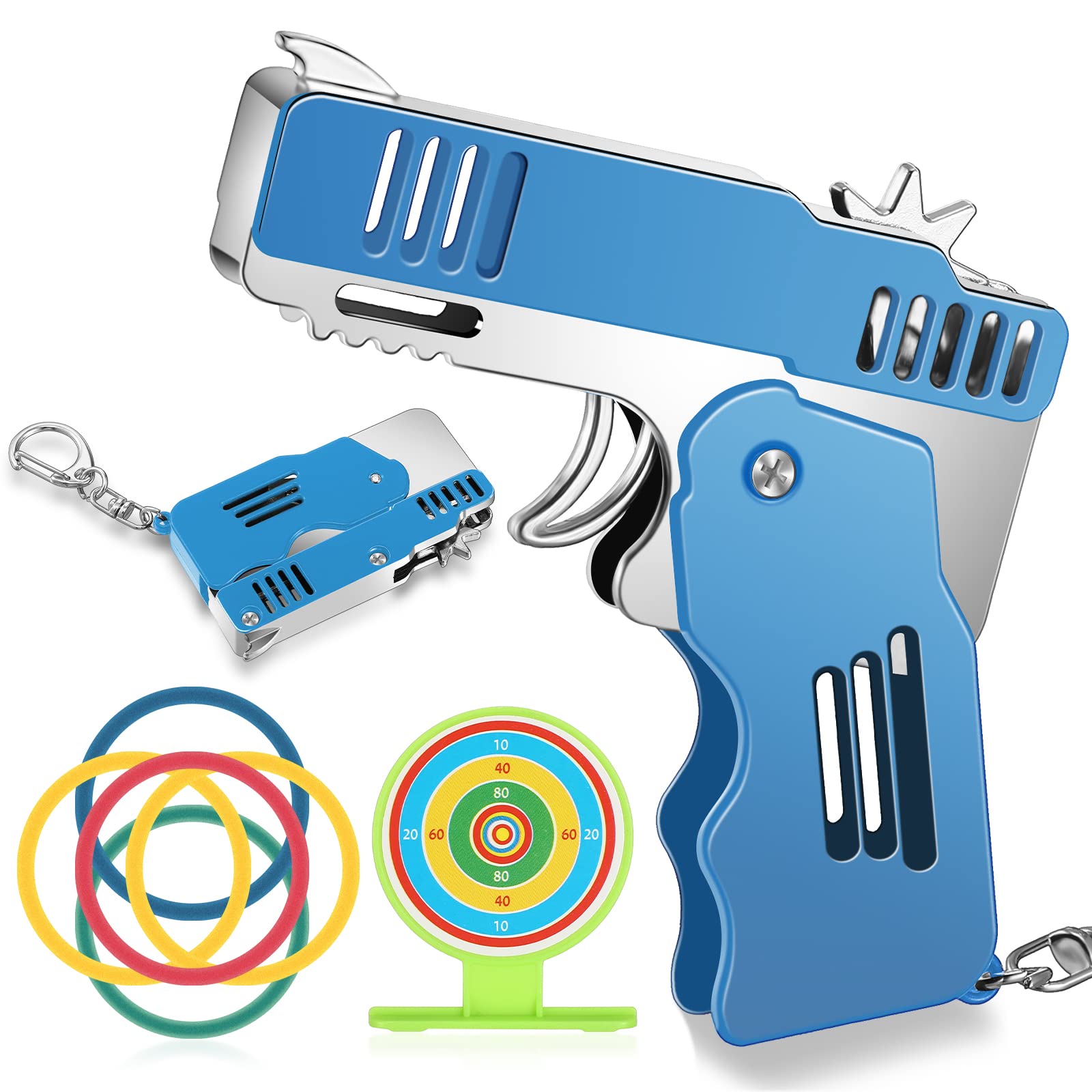 Rubber Band Gun Toy Metal Folding Rubber Gun Foldable Rubber Band Shooter Rubber Band Gun