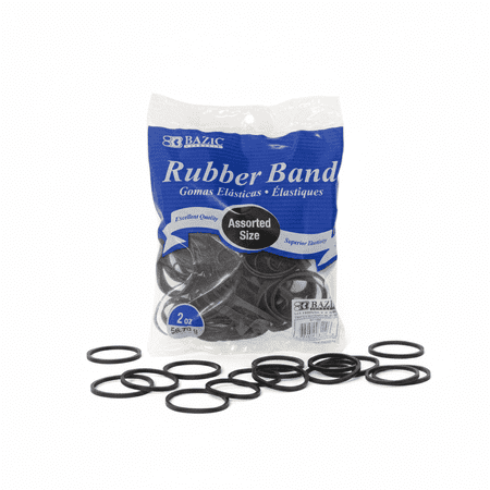 BAZIC 2 Oz./ 56.70 g Assorted Sizes Black Color Rubber Bands [6120]
