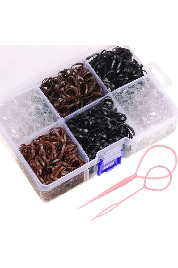 Rubber Bands for Hair, Funtopia 2500 Pcs Hair Ties for Girls Women, Toddlers Elastic Hair Bands, Mini Ponytail Holders for Kid, Small Hair Elastics with Case, Hair Accessories, Black, Clear, Brown