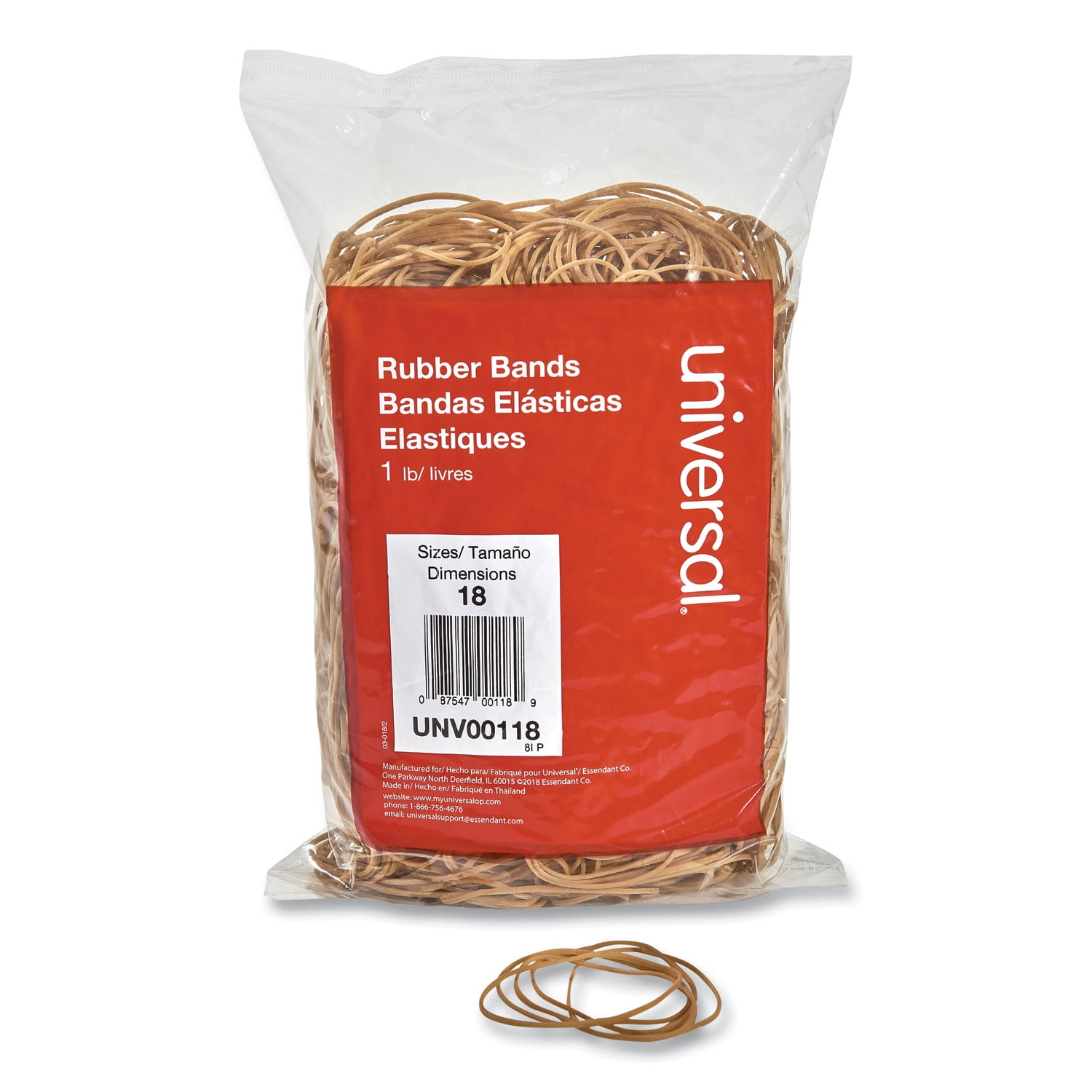Universal Rubber Bands, Size 18, 0.04" Gauge, Beige, 1 lb Box, 1,600/Pack -UNV00118
