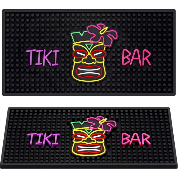 Rubber Bar Mat for Bartending Coffee Bar Mat for Countertop Non Slip No Spill Tiki Table Pad for Home Cocktail Accessories (12 x 6 Inch,Tiki)