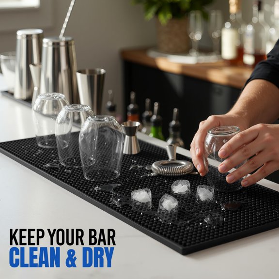 Rubber Bar Mat for Countertop, Non Slip Bar Service & Dish Drying Mat, Heavy Duty Spill Protection Mat for Bartending, Coffee Bar, Kitchen & Home