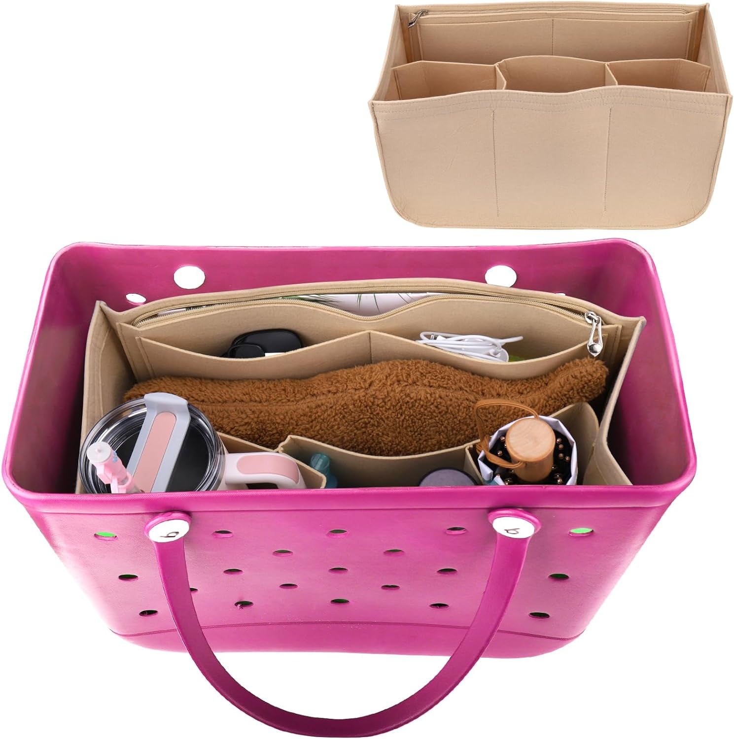 Rubber Beach Bag Organizer Compatible with Bogg Bag/Simply Southern Tote, Felt Insert Divider