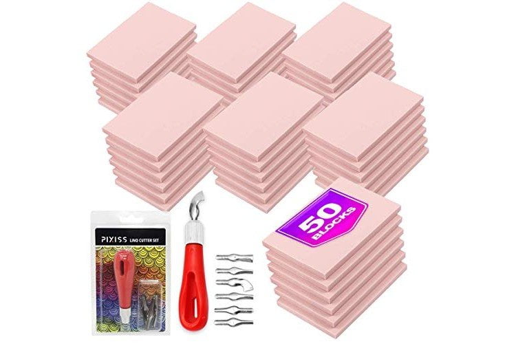 Rubber Block Stamp Carving Blocks Stamp Making Kit with Cutter Tools, 12-Pack Carving Rubber Stamps for Printmaking, Printing and More., Adult Unisex