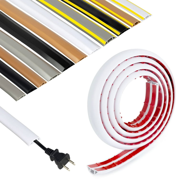 Rubber Bond Cord Cover Floor Cable Protector - Strong Self Adhesive Floor Cord  Covers for Wires - Low Profile Extension Cord Covers for Floor & Wall -  White - Thin Cord - 4 Feet 